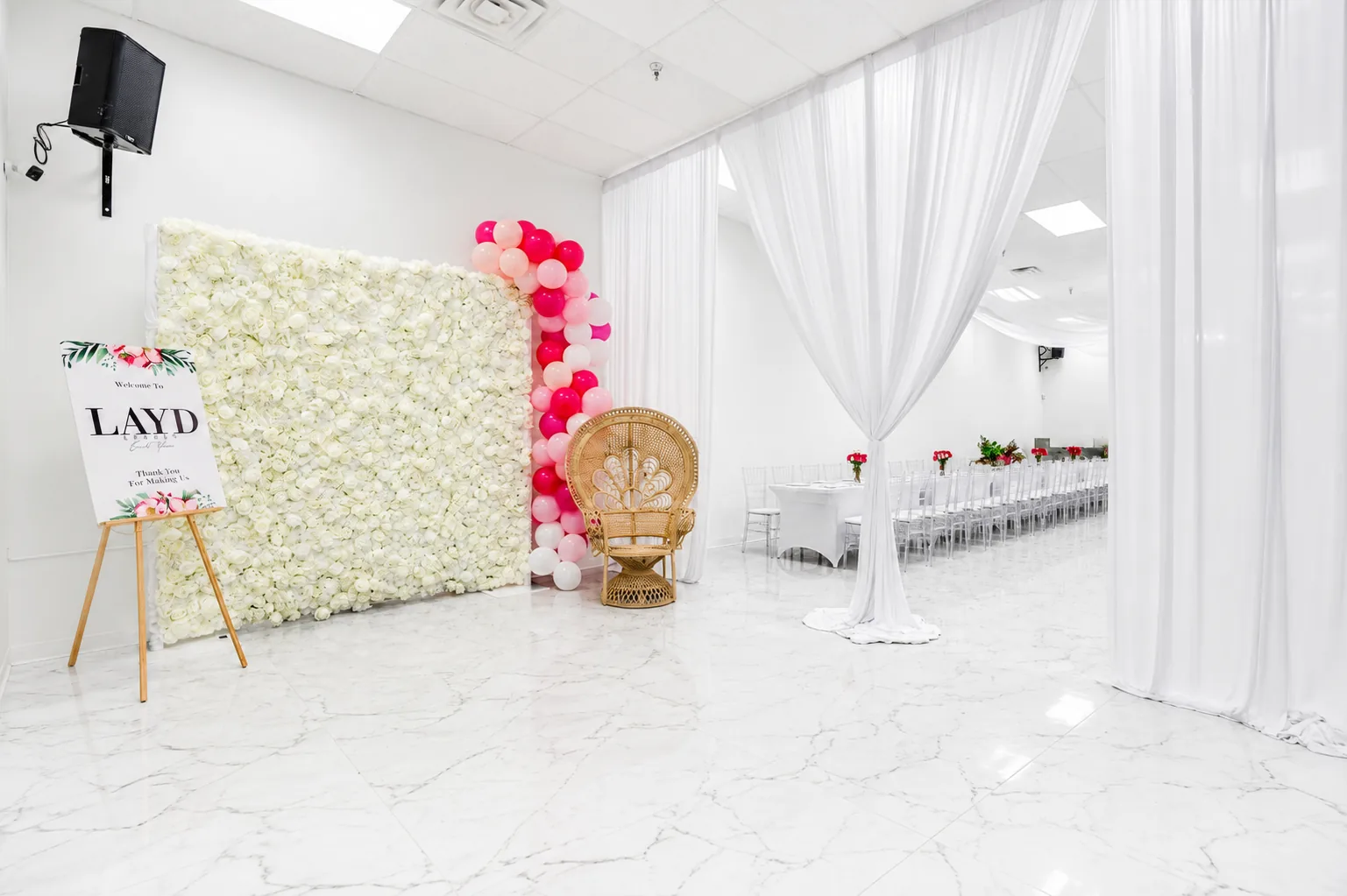 Flower wall and balloon installation
